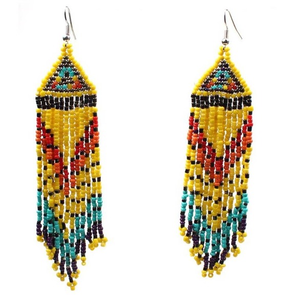Colorful Sead Bead BOHO Yellow Earrings - Picture 2 of 2